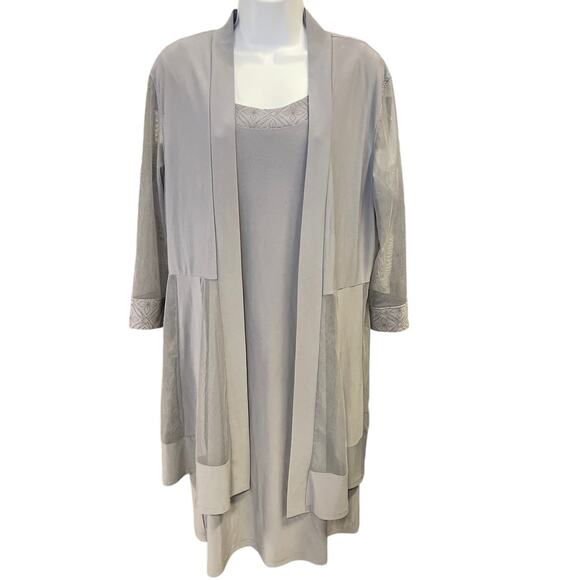 R&M Richards Womens Size XL Tan Chiffon Purple Beading Dress w/ Jacket Dark Grey - Picture 1 of 5